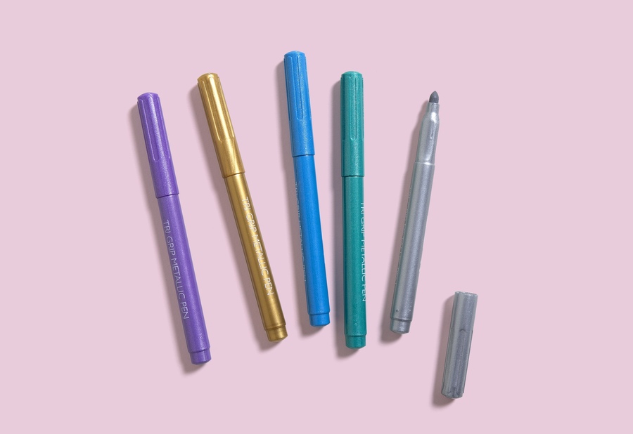 5 Metallic Pens with Tri-Grip